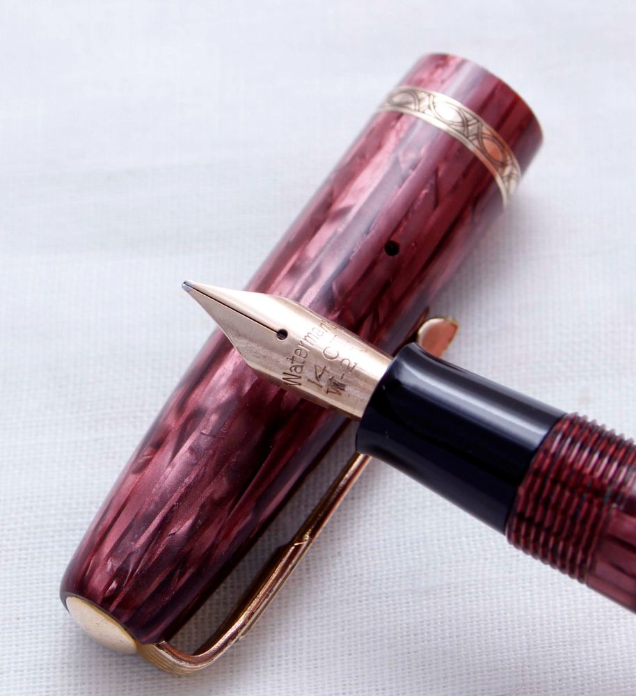 3691 Watermans 512V Fountain Pen in Lilac and Black Striated Marble. Smooth