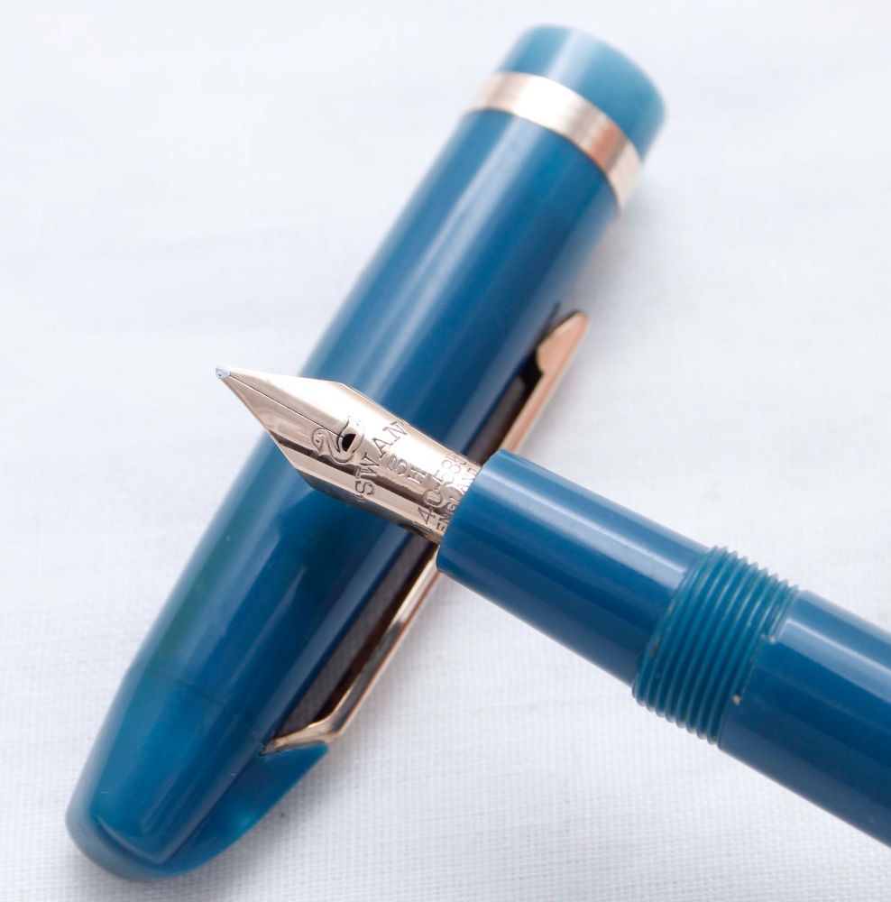 3705 Swan (Mabie Todd) Leverless Fountain Pen in Blue, Fine Italic FIVE STA