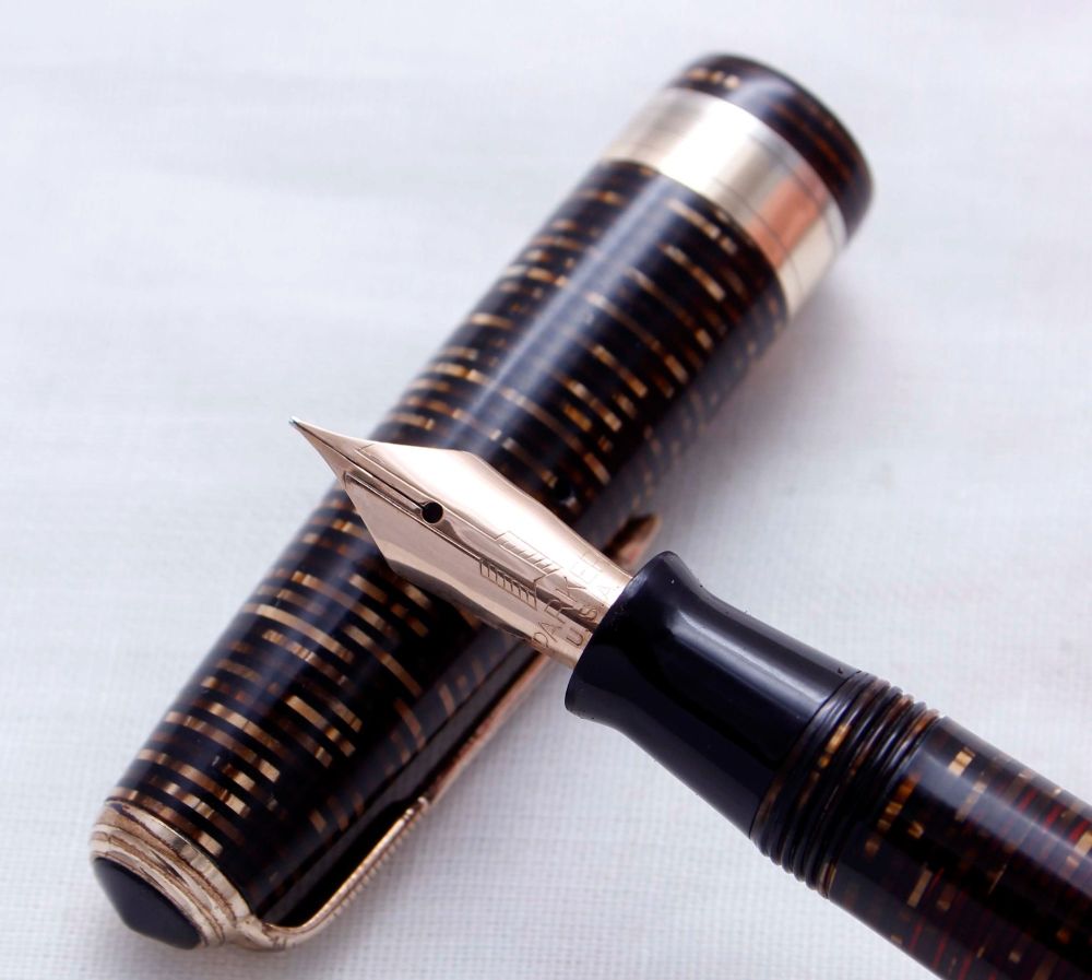 3707 Parker Vacumatic Major Fountain Pen in Golden Pearl, Fine FIVE STAR Ni