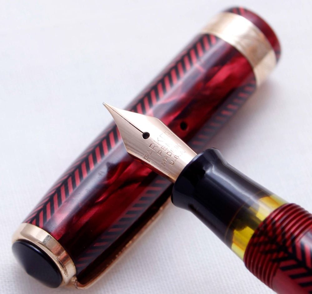 3807 Parker Royal Challenger Fountain Pen in Burgundy Herringbone Marble, F