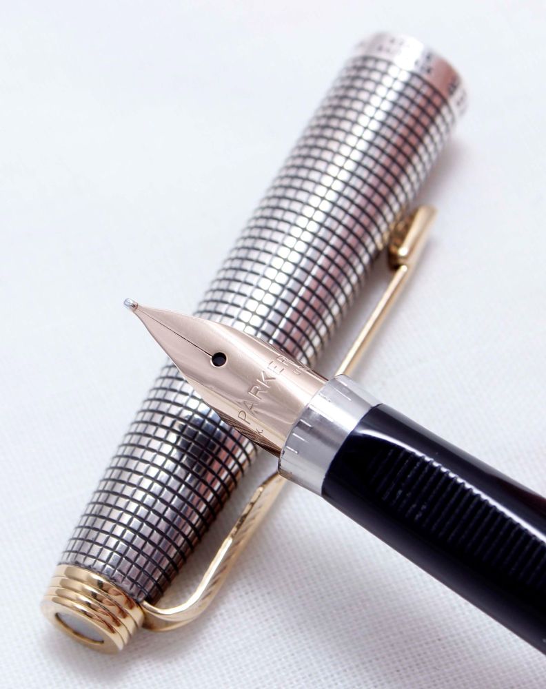3825 Parker 75 in Sterling Silver Cisele, Smooth Fine FIVE STAR Nib. Boxed.