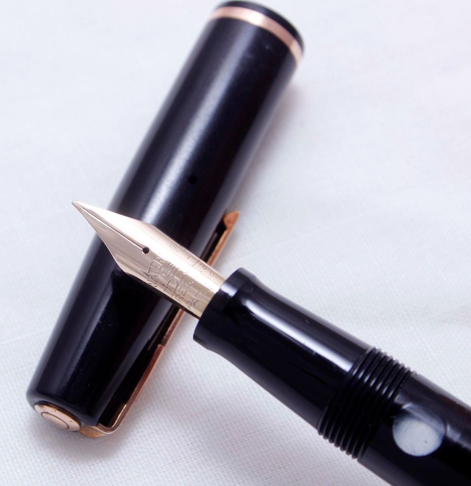 3851 Rare Watermans Piston Filling Fountain Pen in Black. Smooth Fine Flex 
