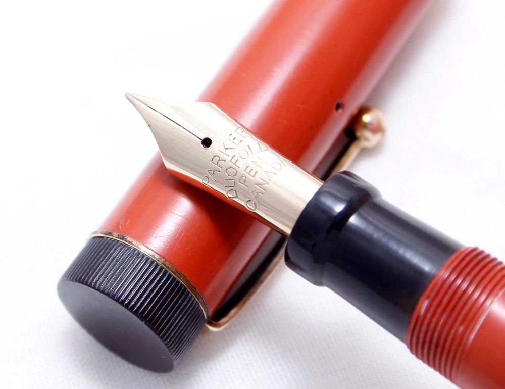 3876 Parker Duofold Senior Fountain Pen in Chinese Red, c1928. Fine Semi Fl