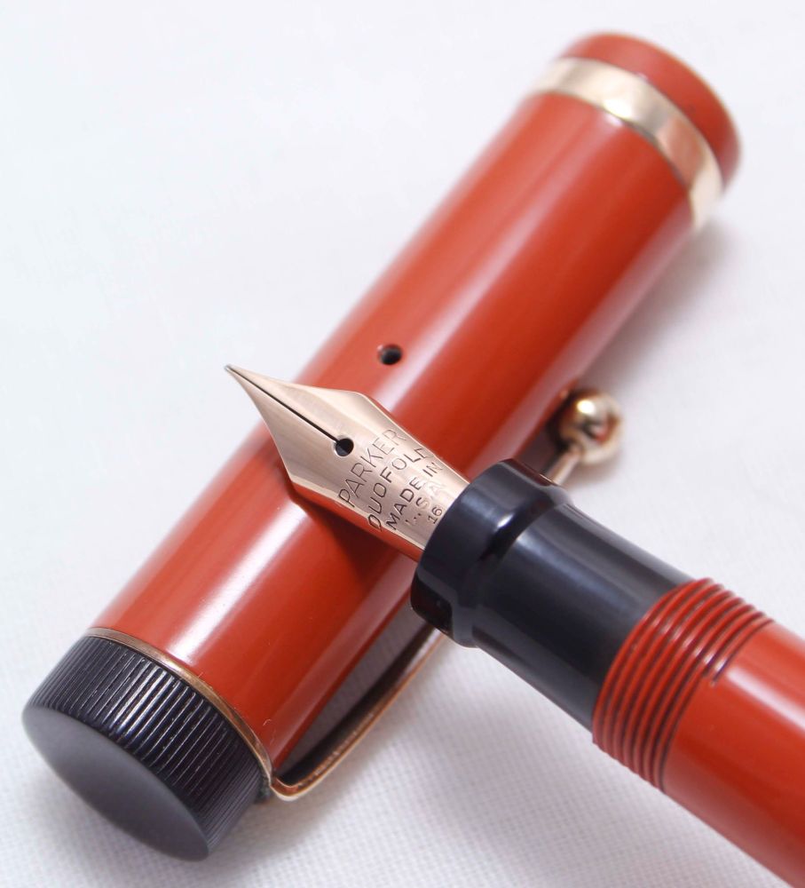 3878 Parker Duofold Junior Fountain Pen in Chinese Red, c1928. Extra Fine F