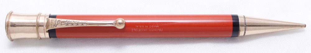 3879 Parker Duofold Propelling Pencil in Chinese Red with Gold filled trim.