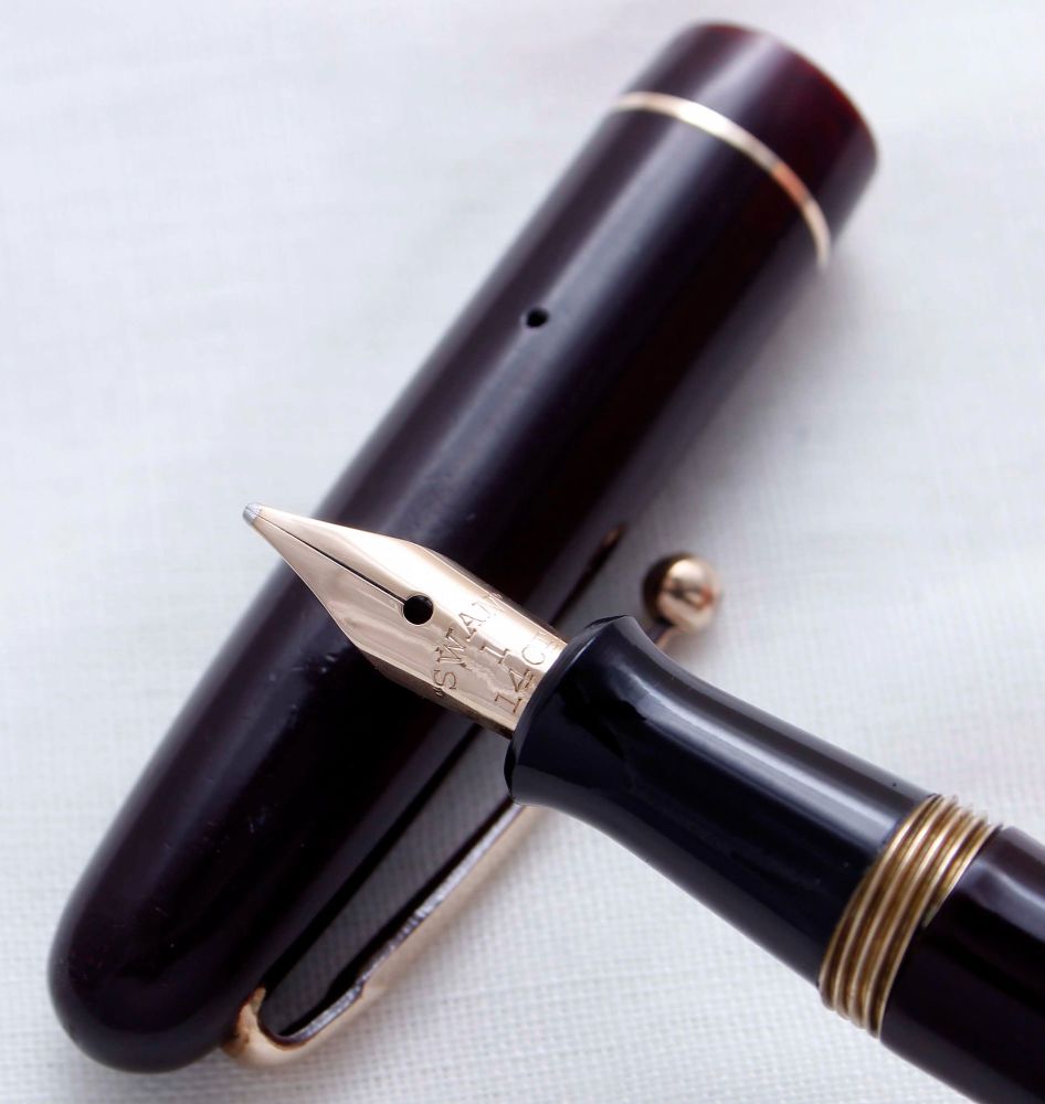 3898 Swan (Mabie Todd) Self Filler 3150 Fountain Pen in Dark Burgundy. Supe