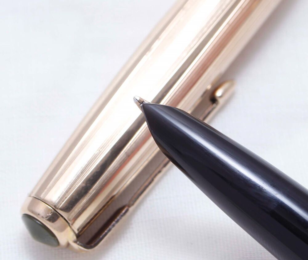 3985 Parker 51 Aerometric in Black with a Rolled Gold Cap. Smooth Broad FIVE STAR Nib.