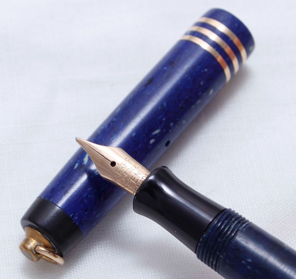 4008 Parker Duofold Lady in Lapis Lazuli Blue, c1931. Superb Broad FIVE STA