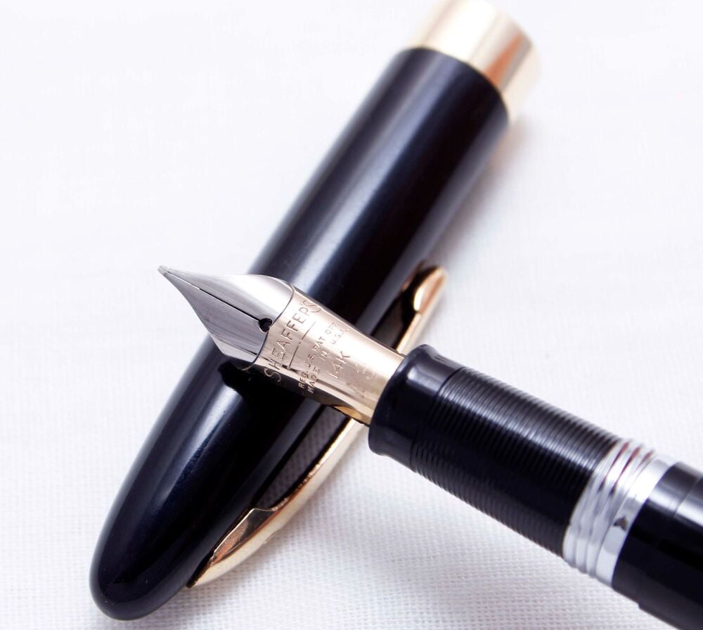 3964 Sheaffer Admiral Snorkel Fountain Pen in Black, c1952, Smooth Fine FIV