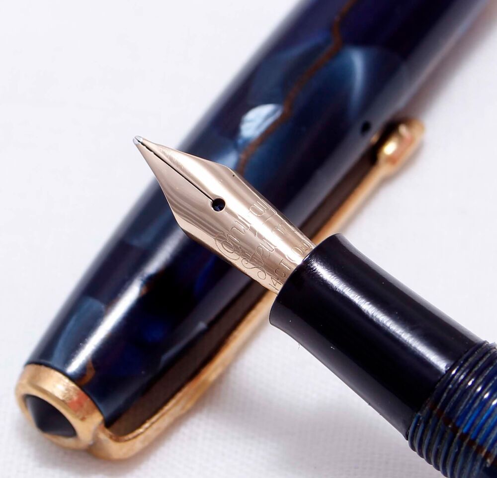 3974 Conway Stewart No.12 in Gold Veined Blue Marble. Medium FIVE STAR Nib.