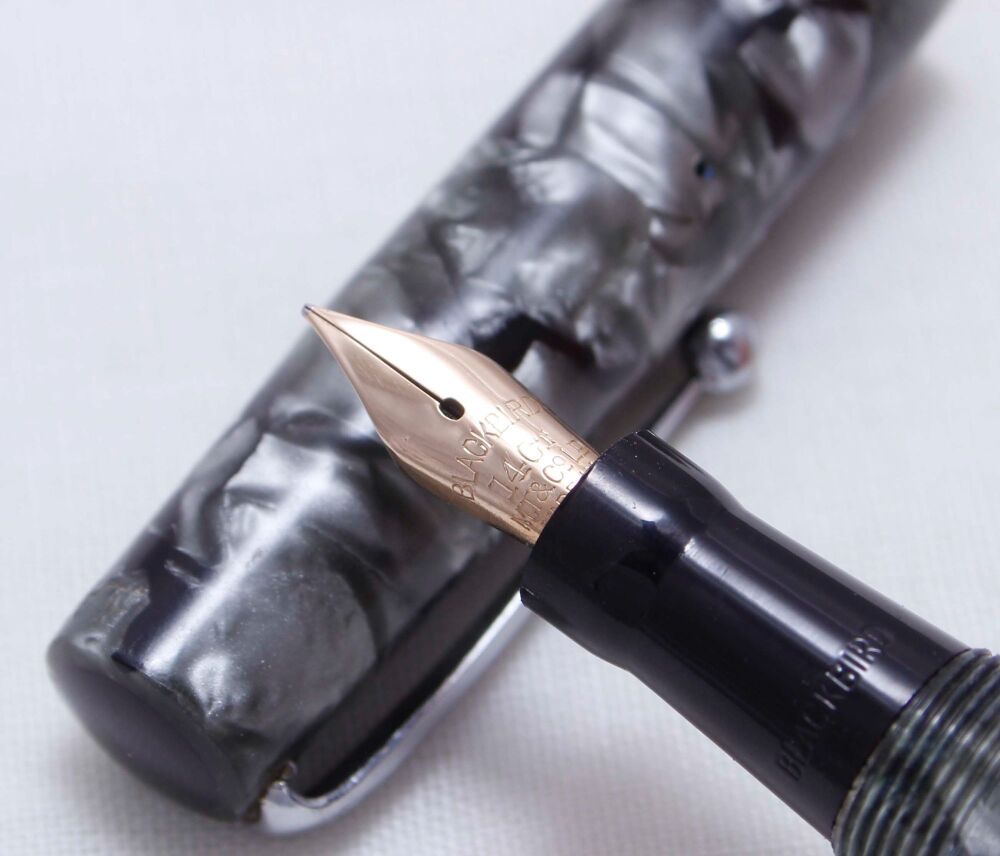 4071 Blackbird (Mabie Todd) 5245 Self Filling Fountain Pen in Grey Marble. 