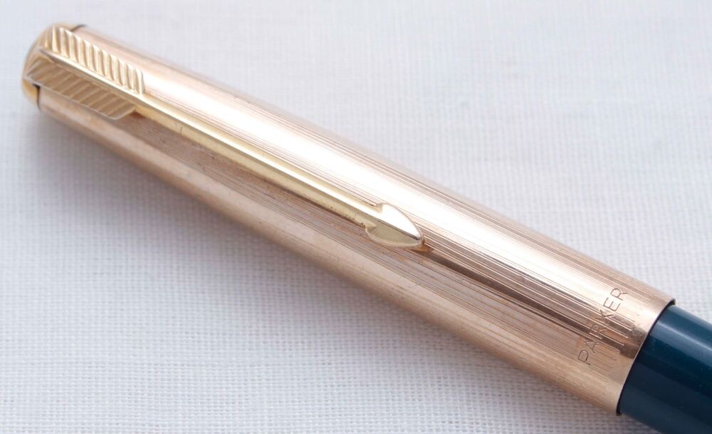 4076 Parker 51 Ball Pen in Teal Blue with a Rolled gold Cap.