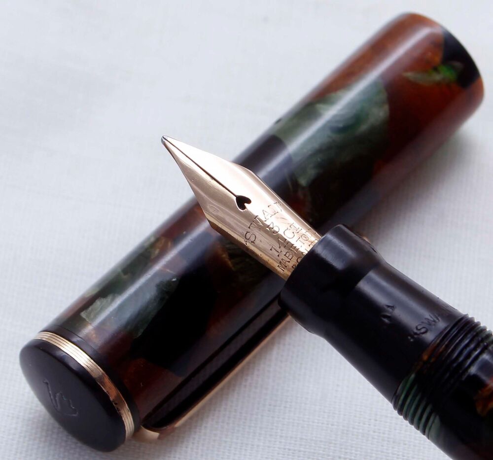 4106 Swan (Mabie Todd) L330/63 Leverless Fountain Pen in Russett and Jade M
