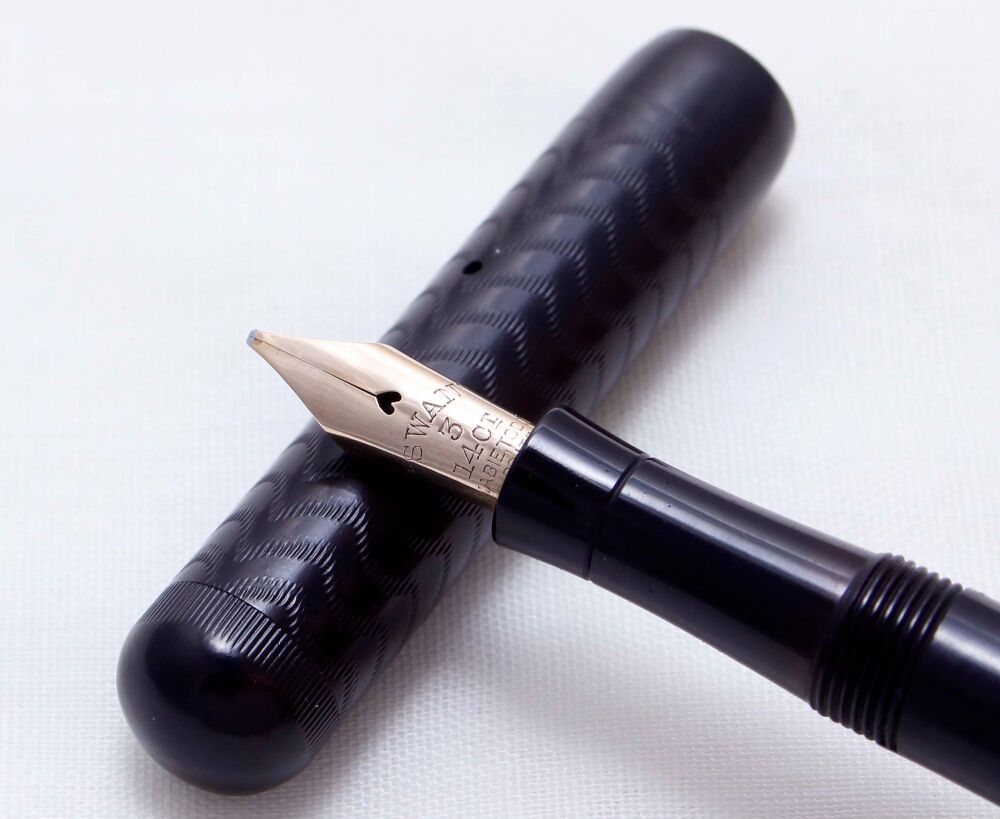 4117. Early Swan (Mabie Todd) No.3 Safety Screw Cap Pen in Black Chased Har
