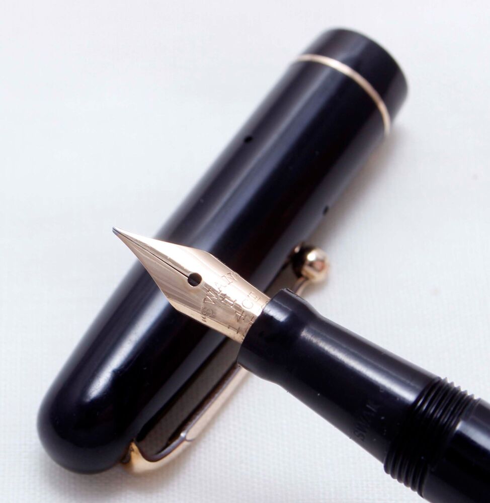 4120 Swan (Mabie Todd) Self Filler 3160 Fountain Pen in Black with Gold fil