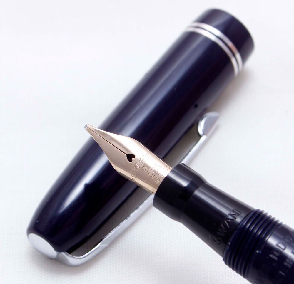 4122. Swan (Mabie Todd) Self Filler in Black, Superb Fine Flex FIVE STAR Ni