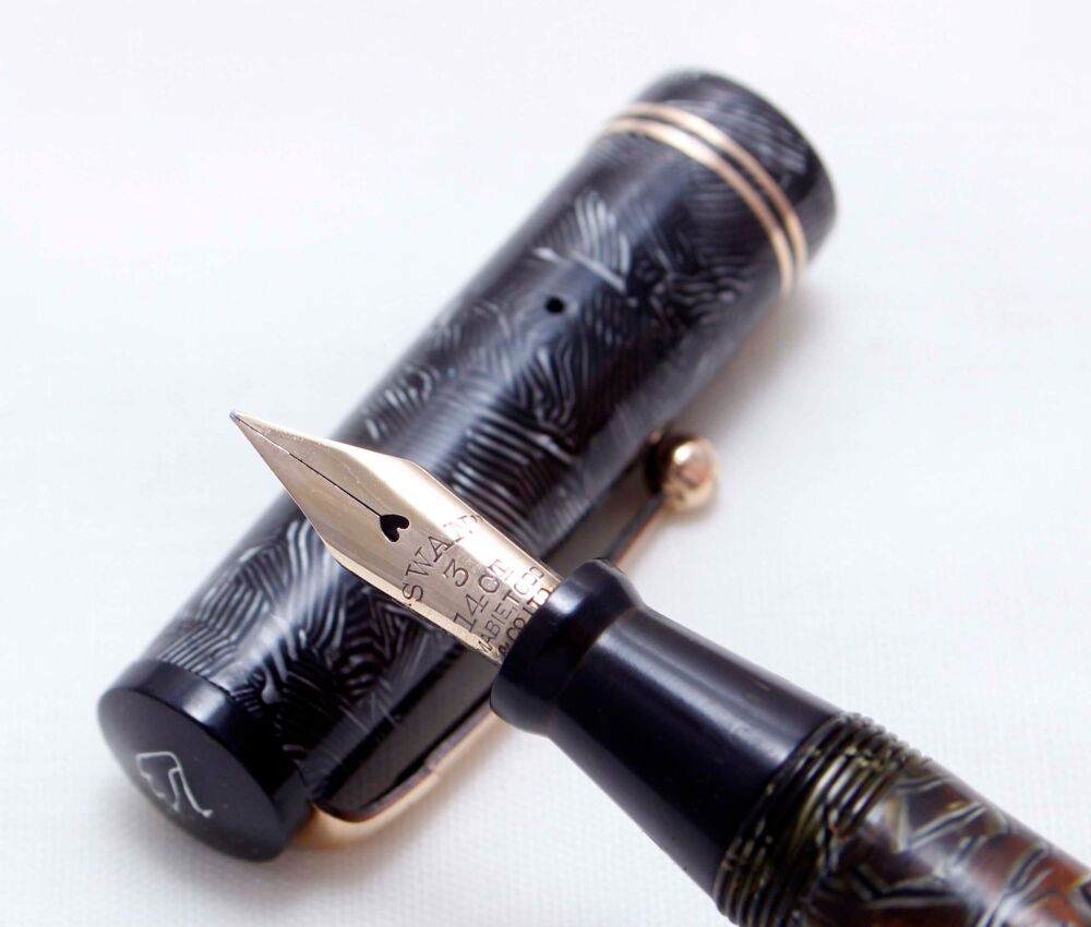 4124 - Swan (Mabie Todd) Visofil Fountain Pen in Grey Hatched Marble, c.193