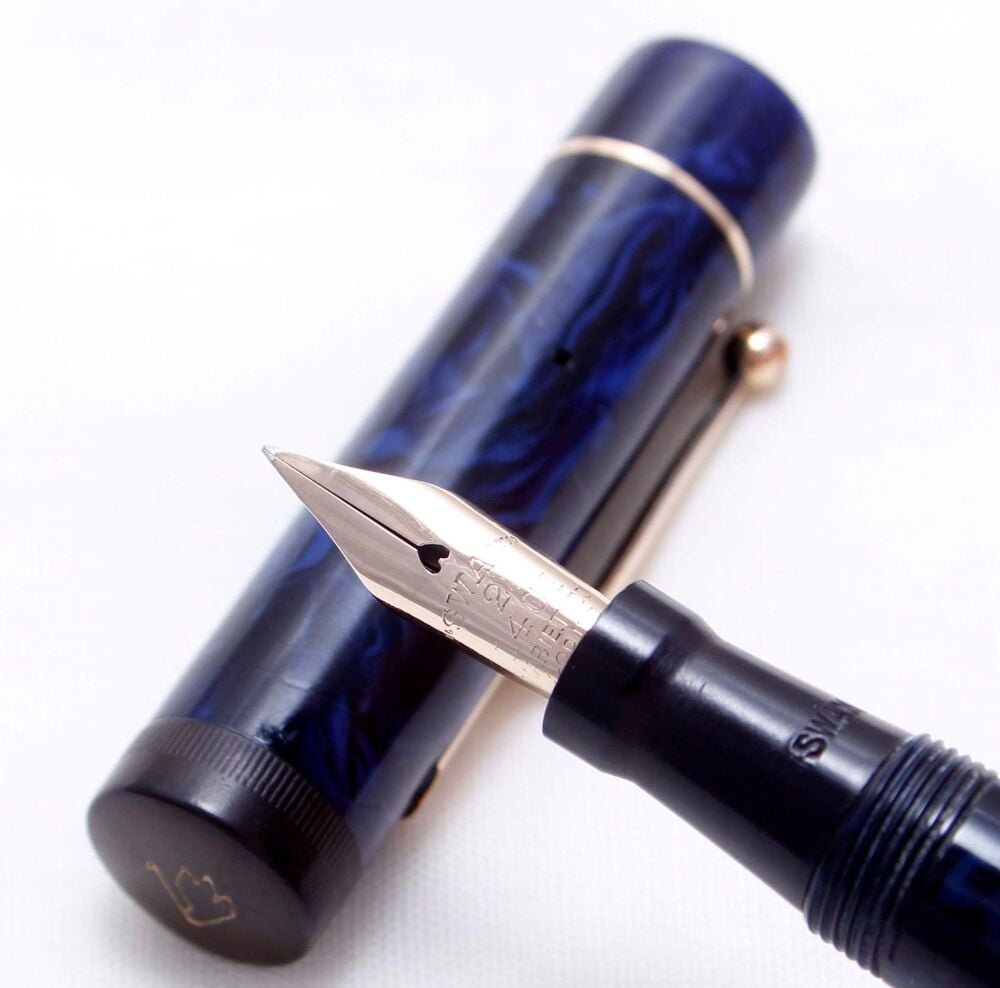 4125 Swan (Mabie Todd) L205/52 Leverless Fountain Pen in Lapis Lazuli. Fine Semi Flex FIVE STAR Nib.