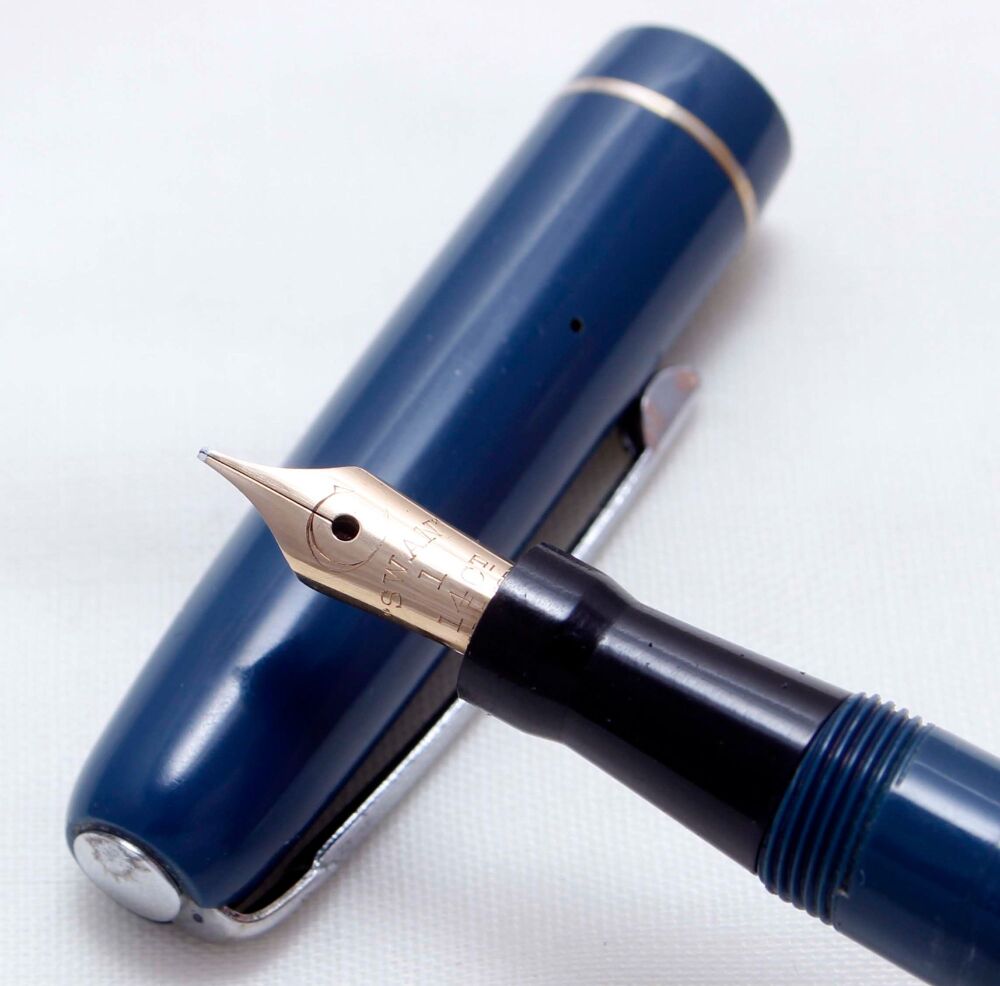 4153 Swan (Mabie Todd) Calligraph Prefect Fountain Pen in Blue. Smooth Fine