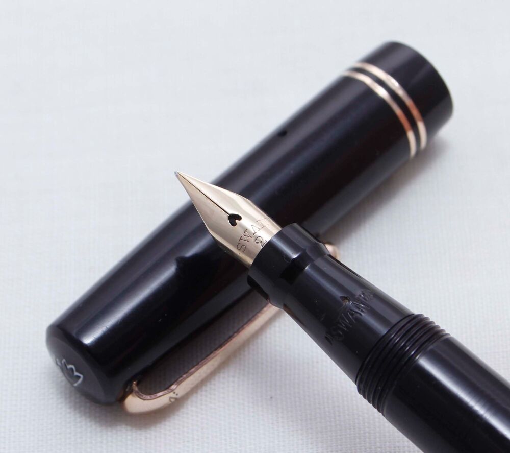 4161 Swan (Mabie Todd) Self Filling Fountain Pen in Black with Gold filled 