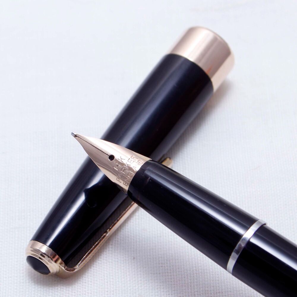 4169 Parker '17 Super' Duofold Fountain Pen in Black, c1965, Fine Italic FI