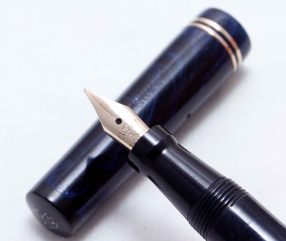 4187 Swan (Mabie Todd) L112/52 Leverless Fountain Pen in Lapis Lazuli. Fine Flex FIVE STAR Nib.