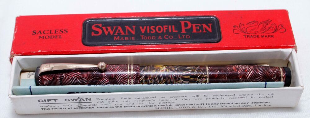 4207 - Swan (Mabie Todd) Visofil VT340/77 Fountain Pen in Ruby and Silver M