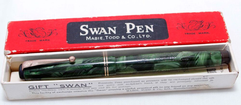 4208 Swan (Mabie Todd) L212/66 Leverless Fountain Pen in Green Marble Swirl