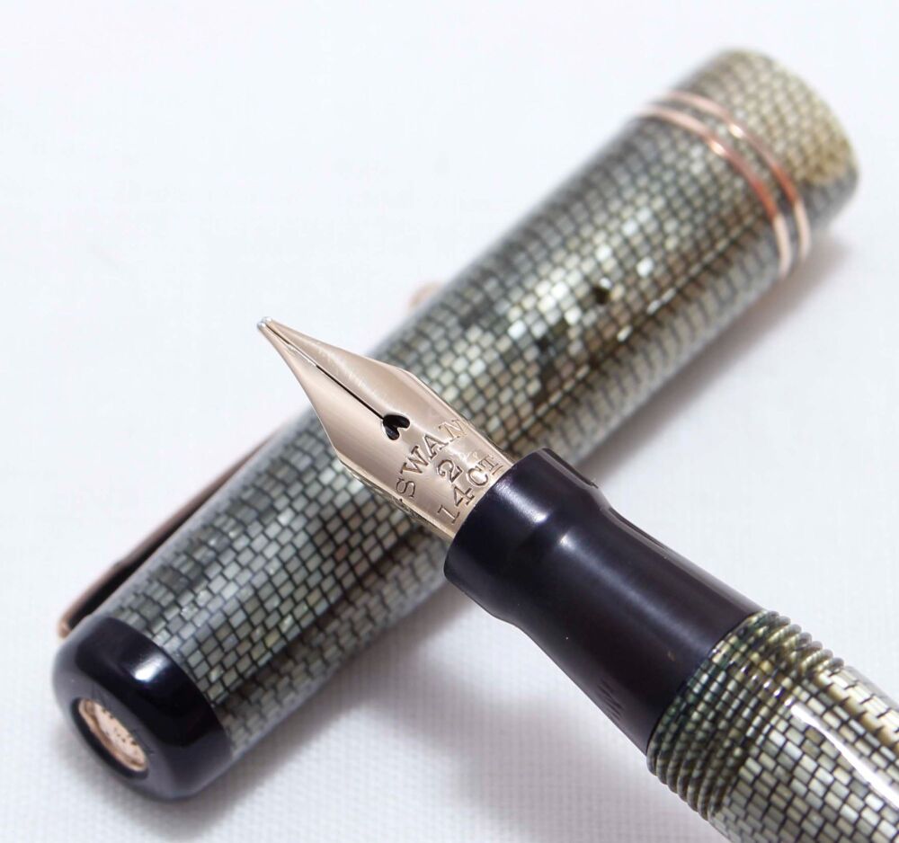 4224 Swan (Mabie Todd) Leverless Fountain Pen L212/90 Pearl Grey Lizardskin. Superb Medium Flexible FIVE STAR Nib.
