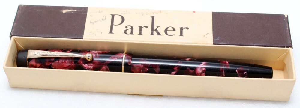 4283 Parker Victory Mk I in Burgundy Marble, c1941. Smooth Medium FIVE STAR