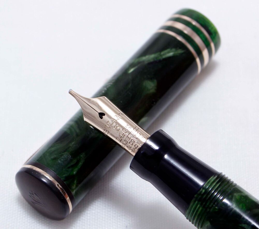 4339 Swan (Mabie Todd) L442E/66 Fountain Pen in Emerald Swirl. Smooth Fine Italic FIVE STAR Nib.