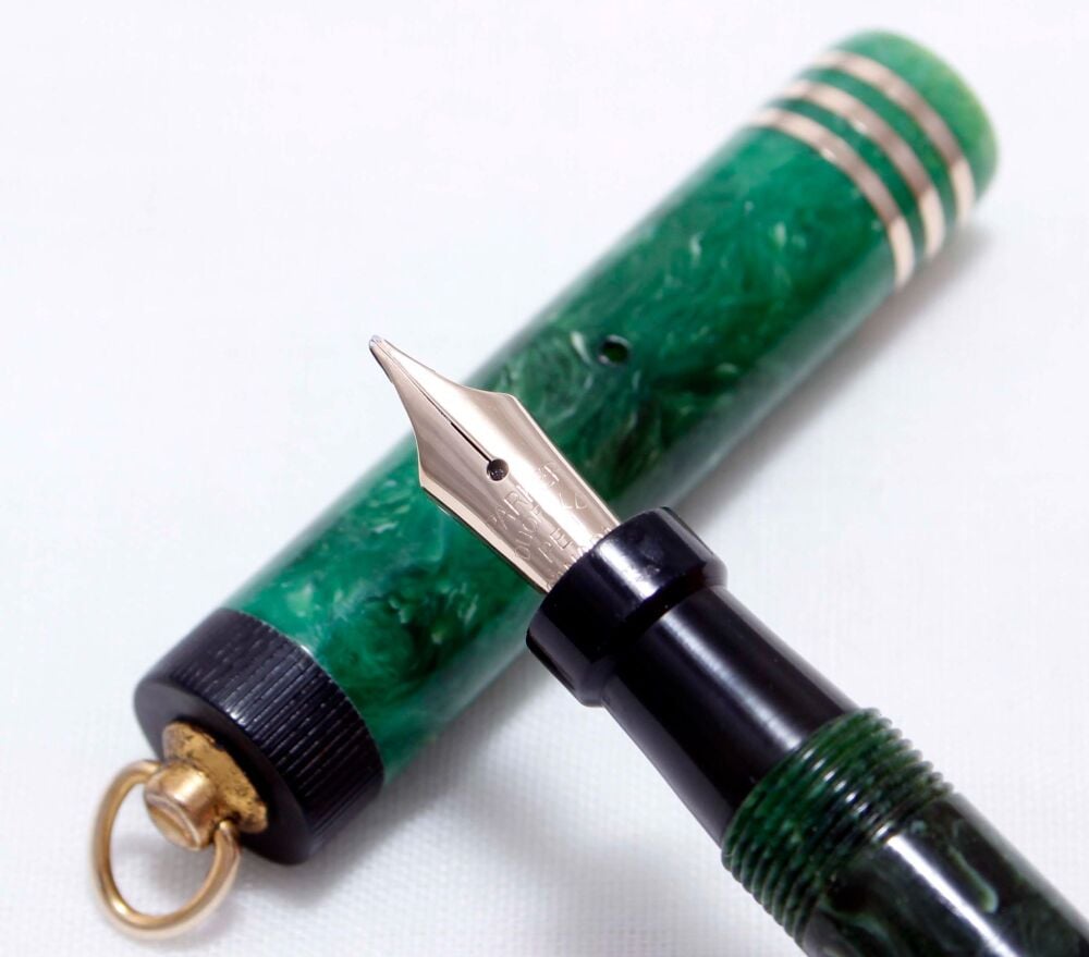 4347 Parker Duofold Lady in Jade Green Marble, c1930. Superb Fine Italic FI