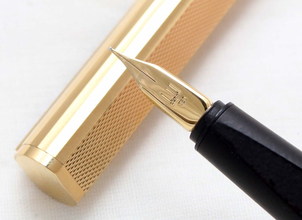 4353 Dunhill Gemline Classic Fountain Pen in Rolled Gold. 18ct Fine FIVE STAR Nib. Mint and boxed.