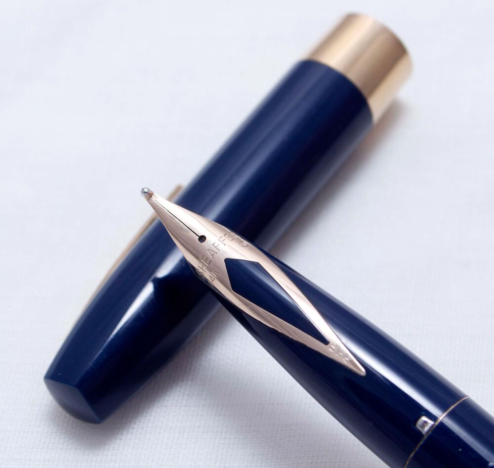 4409 Sheaffer Imperial Touchdown Fountain Pen in Blue, Smooth Broad FIVE STAR Nib.