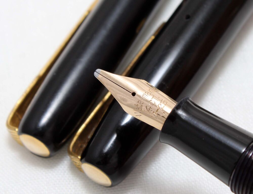 4431 Watermans W2 Fountain Pen and Pencil set in Black,  Double Broad Italic FIVE STAR Nib. Mint and Boxed.