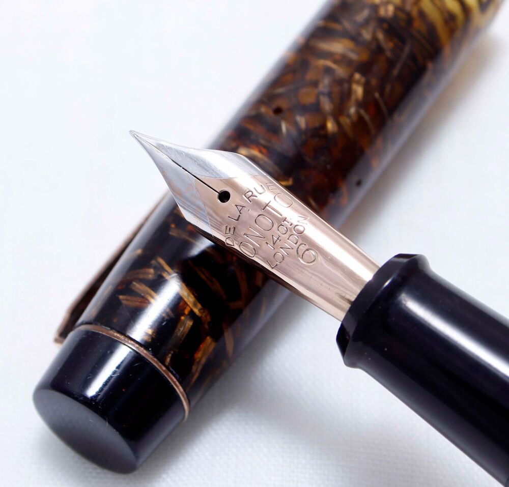 4445 Onoto Magna 1876 in Black and Brown Transparent Mesh. Superb Extra Fine FIVE STAR Nib.