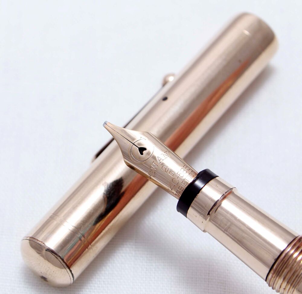 4463 Swan (Mabie Todd) Leverless Fountain Pen in Rolled Gold. Fabulous Broa