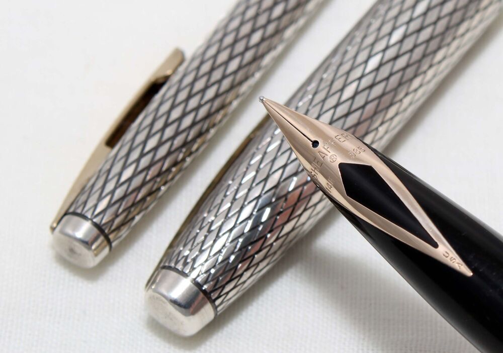 4494 Sheaffer Imperial Sovereign Sterling Silver Fountain Pen and Pencil Set, Smooth Medium FIVE STAR Nib.