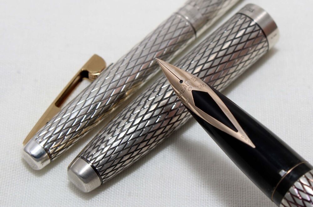 4496 Sheaffer Imperial Sovereign Sterling Silver Fountain Pen and Ballpen Set, Smooth Extra Fine FIVE STAR Nib.