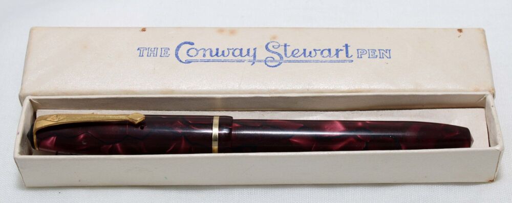 4505 Conway Stewart No.15 in Burgundy Marble - Smooth Medium Nib. Boxed.
