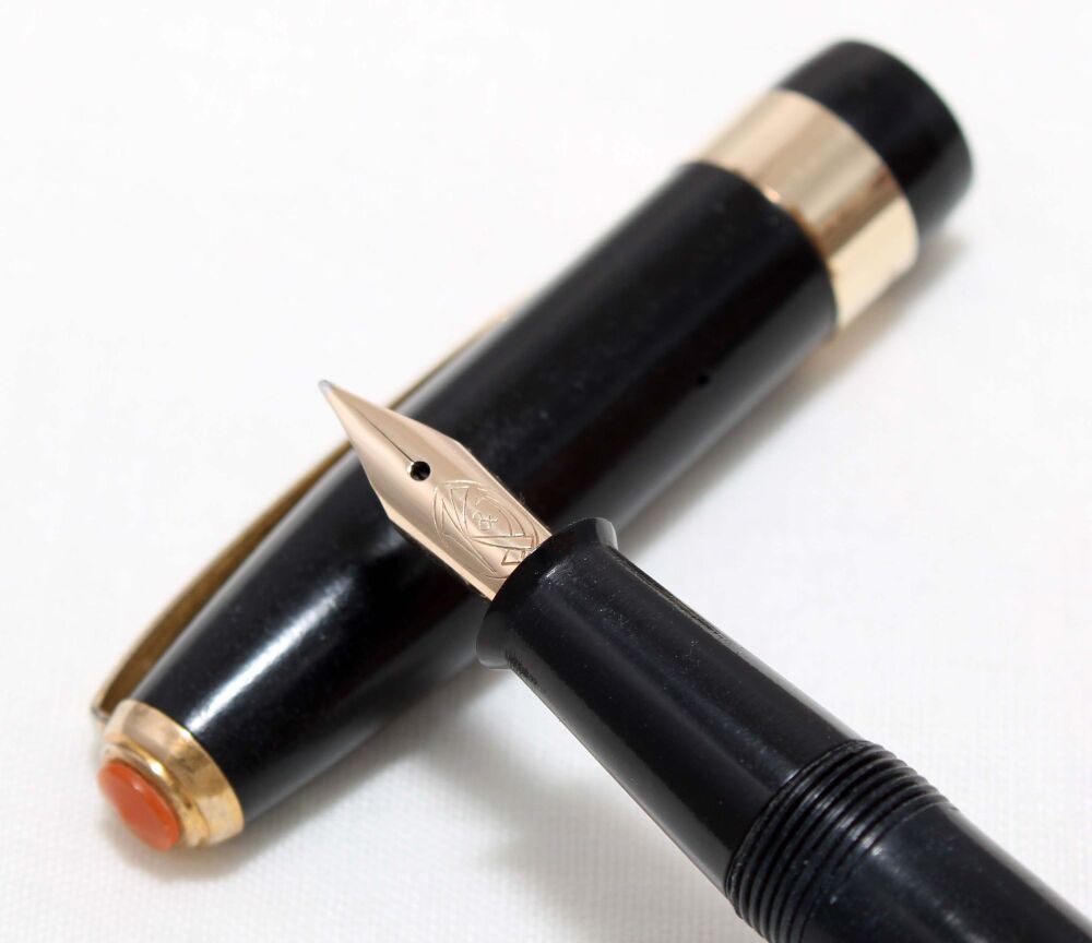 4551 Kenrick & Jefferson "Super Pen" in Black Celluloid. Superb Fine side of Medium FIVE STAR Nib.
