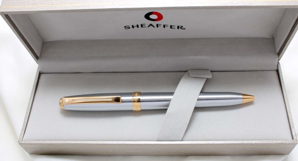 4687 Sheaffer Prelude Ballpoint Pen in Brushed Stainless Steel and Gold filled trim. Mint and Boxed.