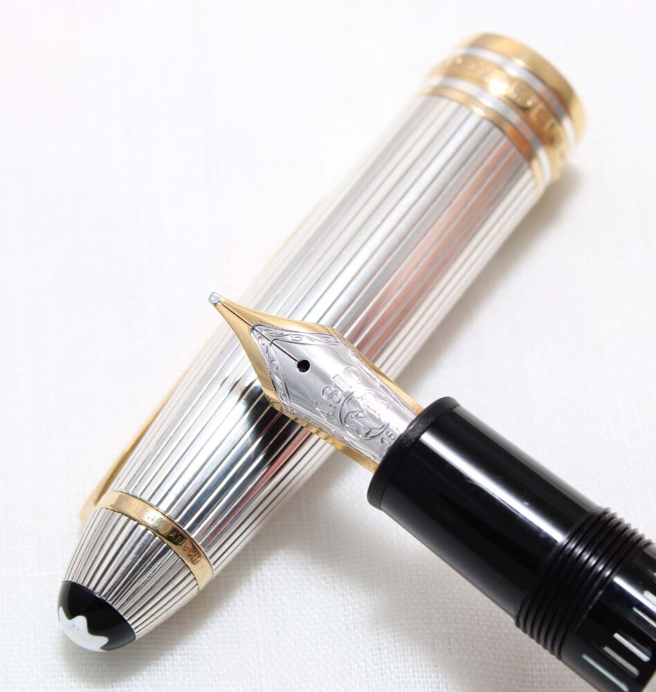 4724 Montblanc 146 Meisterstuck Solitaire Fountain Pen in Lined Sterling Silver Broad Stub 18K FIVE STAR Nib