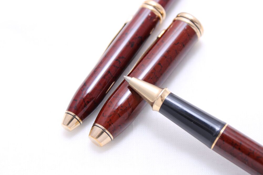 4734 AT Cross 'Townsend' Rollerball and Pencil set in Brown Marble.