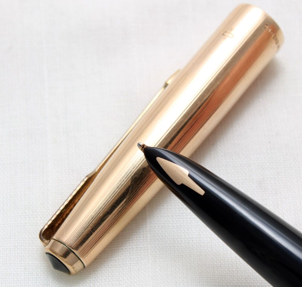 4755 Parker 61 Custom Fountain Pen in Classic Black with a Rolled Gold Cap.