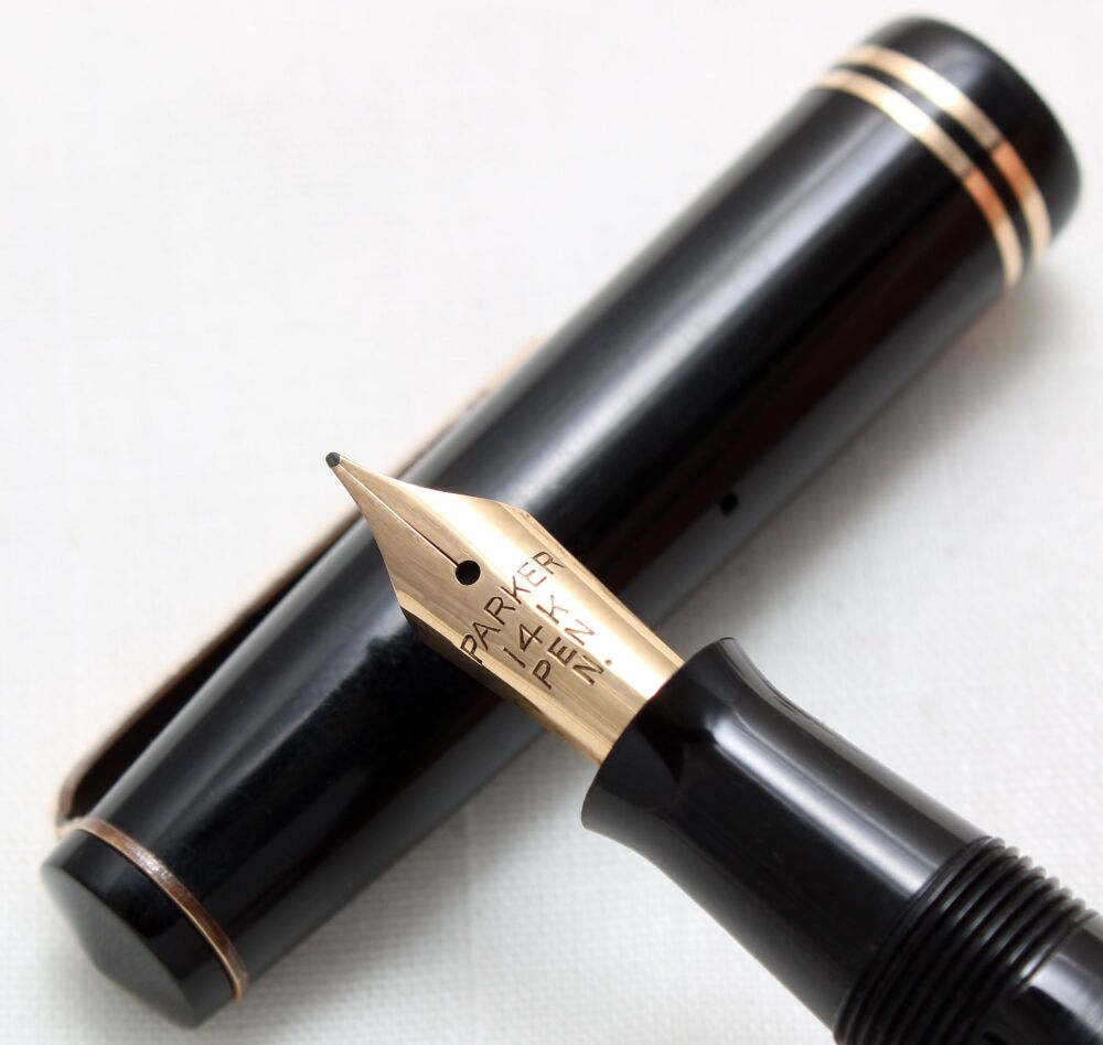 4758 Parker Victory Mk IV in Classic Black, c1948. Smooth Medium FIVE STAR 