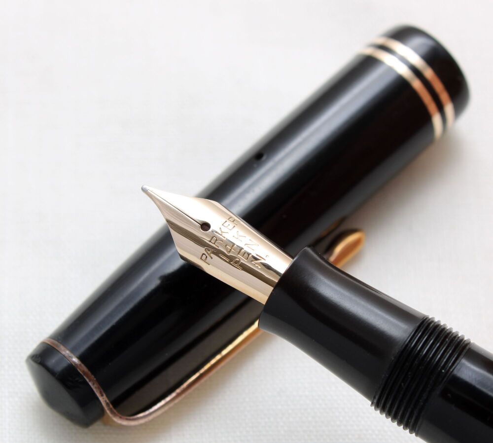 4765 Parker Victory Mk IV in Classic Black, c1948. Smooth Broad FIVE STAR N
