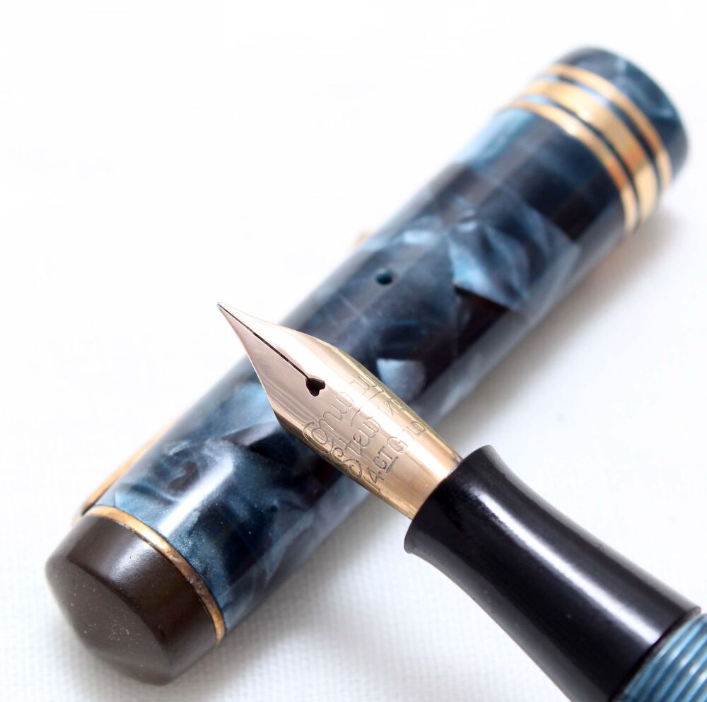 4799 Conway Stewart No.388 in Blue Marble. Medium FIVE STAR Nib.