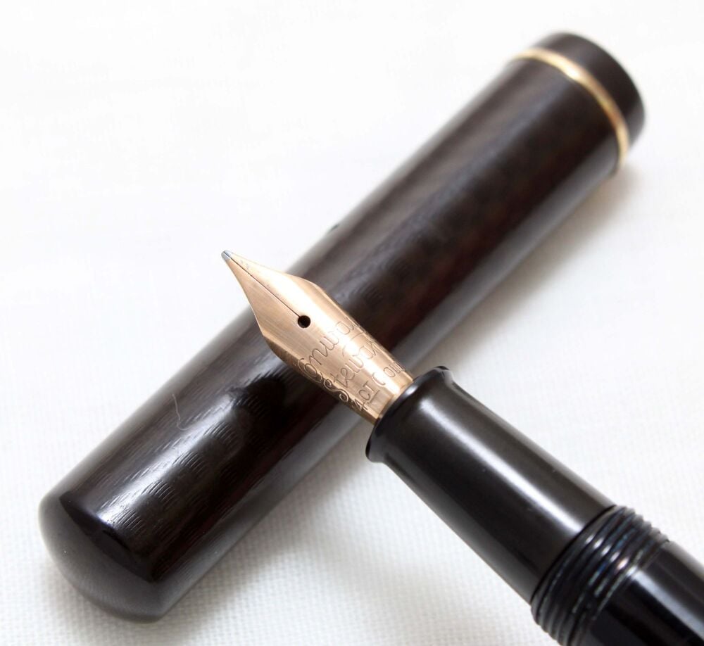 4807 Early Conway Stewart No.393 in Black Chased Hard Rubber. Medium FIVE STAR Nib.