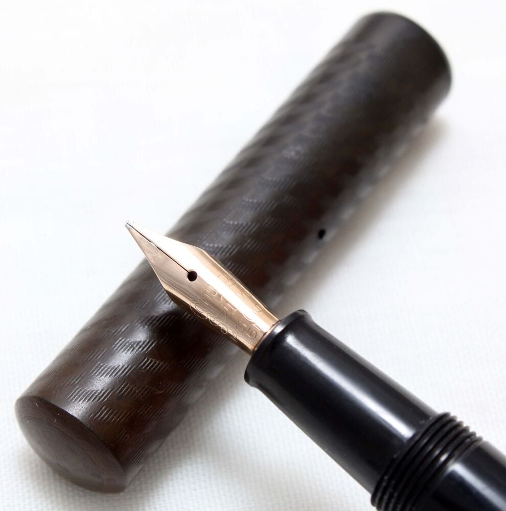 4808 Early Conway Stewart Scribe No.330 in Black Chased Hard Rubber. Broad Oblique FIVE STAR Nib.